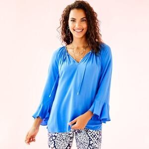 Lilly Pulitzer Willa Flounce Sleeve Top in Bennet Blue